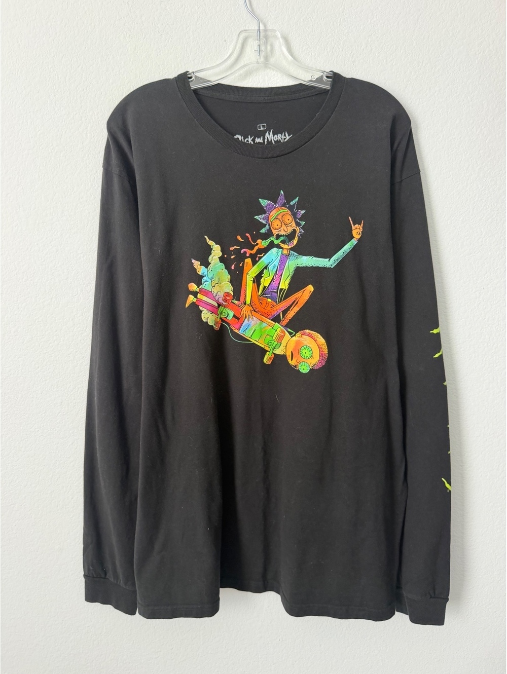 Rick and Morty Long Sleeve Crew Neck Colorful Graphic Pullover Shirt Size L